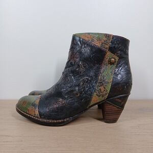 Spring Step L'Artiste Waterlily Boots Women 9 Multicolor Leather Block Heel